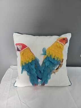 Parrot Pillow With 2 Parrots and Pearls 17" Polyester Fiber Colorful